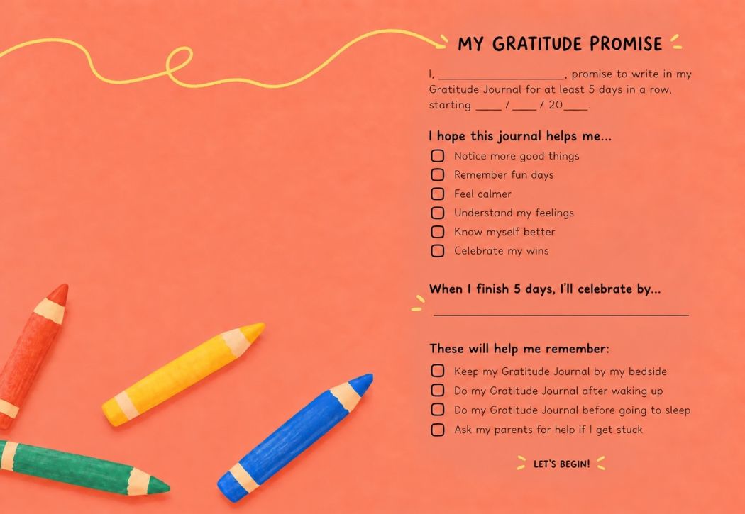 A promise to start: a spread from The Gratitude Journal for Kids